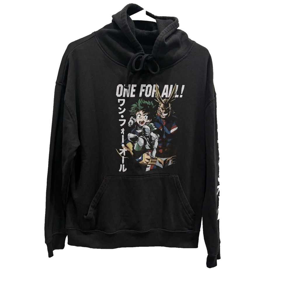 My Hero Academia "One For All Kanji" Graphic Youth Black Hoodie Sweatshirt Large